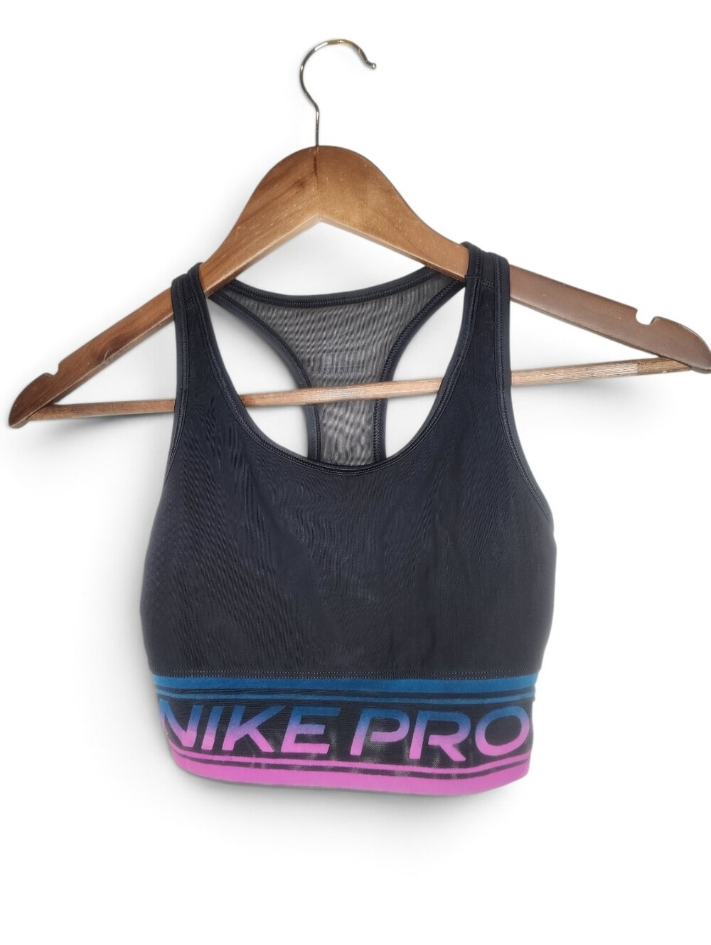 Nike Pro Mesh Racerback Sports Bra in Black and Cerulean Size XS